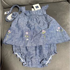 NWT Janie and Jack denim 2 piece set with matching headband